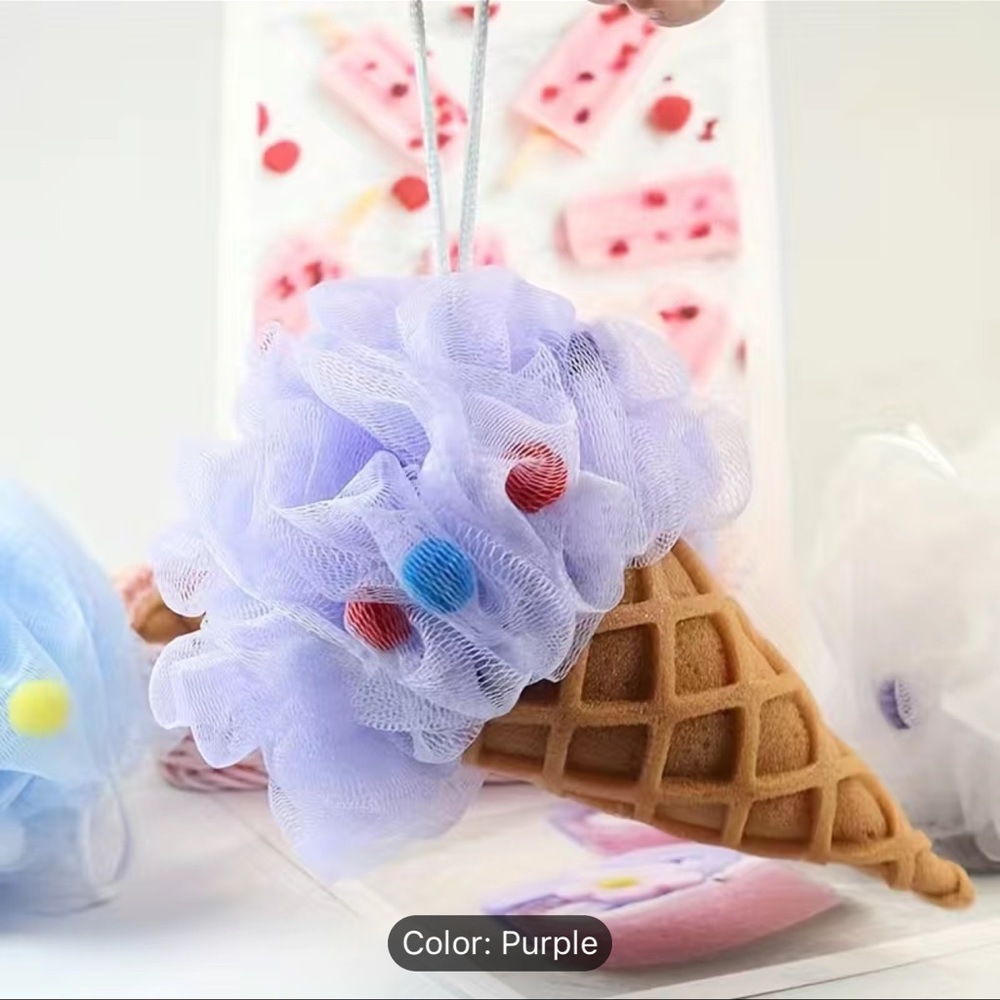 1 pc Purple Ice Cream Cone Shaped Reusable Exfoliating Bath Shower Loofa…